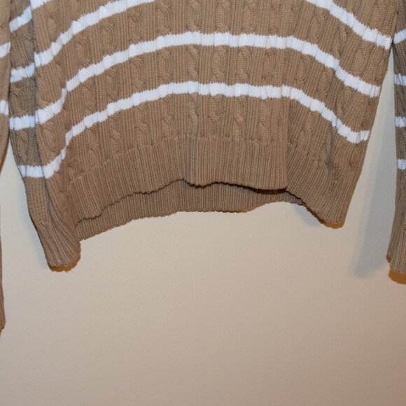 Lauren Ralph Lauren Cable Knit Striped 100% Cotton Chunky Sweater Fall Warm Cozy - Picture 4 of 7